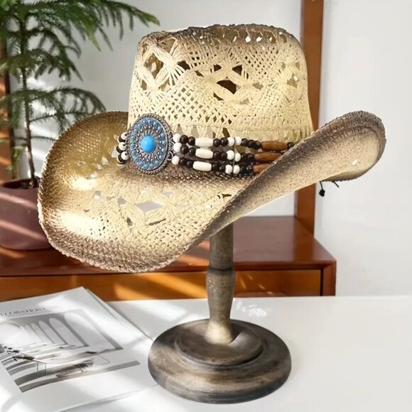 WOMENS WOVEN STRAW COWBOY HAT - Picture 1 of 6